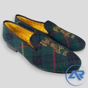 Polo Ralph Lauren Paxton Wool Plaid Green Men's Slipper Shoes Skull & Keys